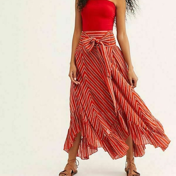 Free People Dresses & Skirts - Free People Giselle Stripe Printed Red Skirt XS